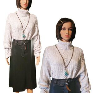 Anna Women's Turtle Neck Long Sleeve Breathable White Knit Sweater Size Medium